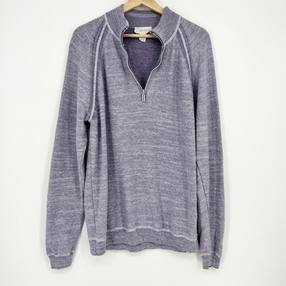 Tommy Bahama Mens Reversible Sweater 1/4 Zip Linen Blend Large Lavender Purple